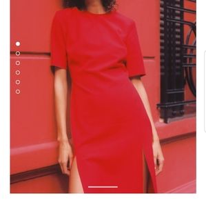 Zara M Red Midi dress tailored slit skirt blogger